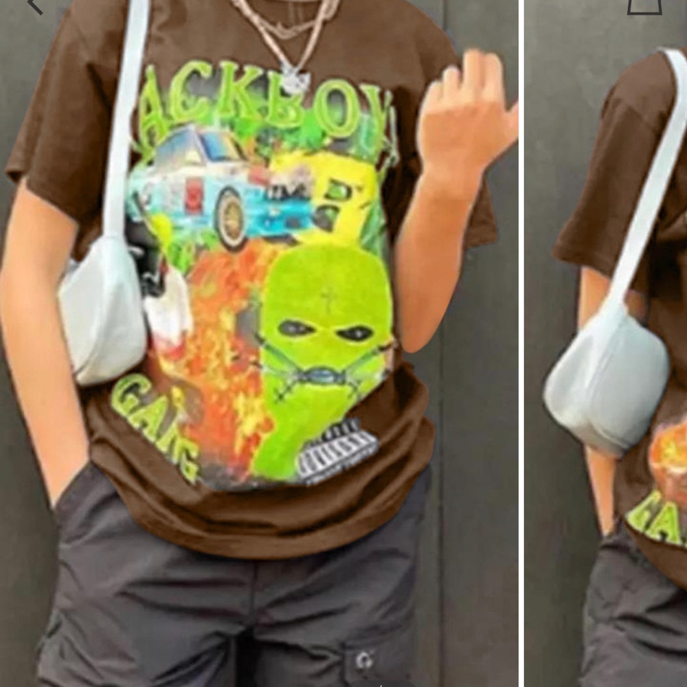 JACKBOYS Graphic Print Short Sleeve Brown Tee